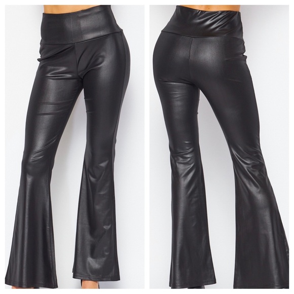 21 Black Faux Leather High Waist Bell Flare Leg Fabulous Pants - Picture 2 of 3